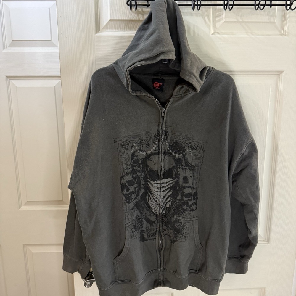 Mad‎ Engine Men's Zip Up Hoodie Skeleton Goth Grunge Skater XL